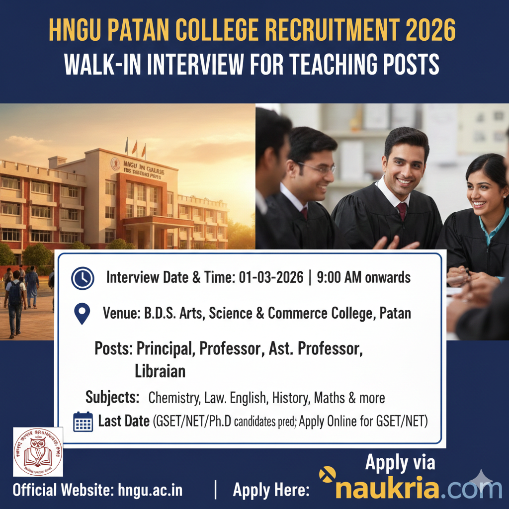 HNGU Patan College Recruitment 2026 Notification Image