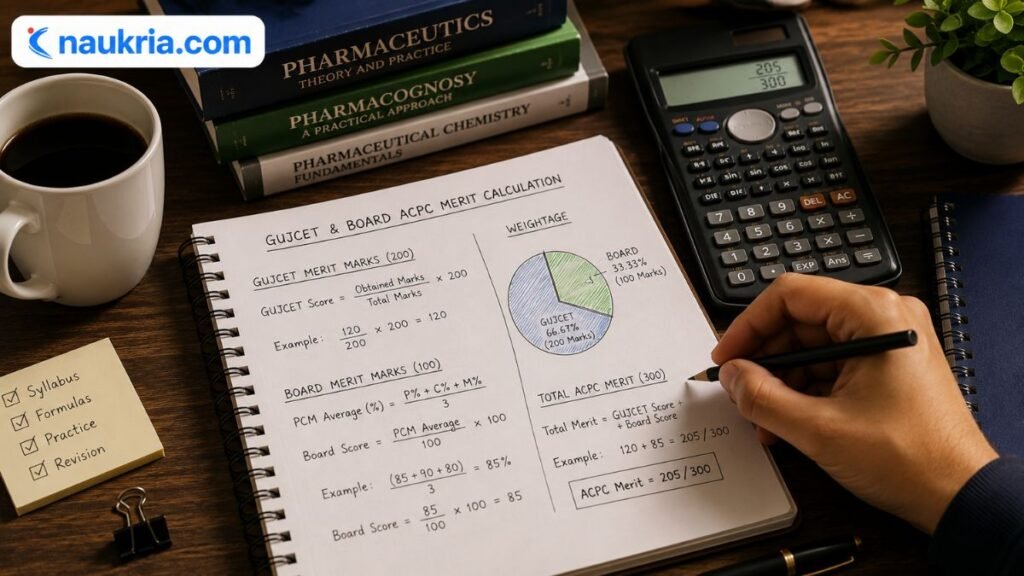 How to calculate GUJCET and board ACPC merit marks for B.Pharm